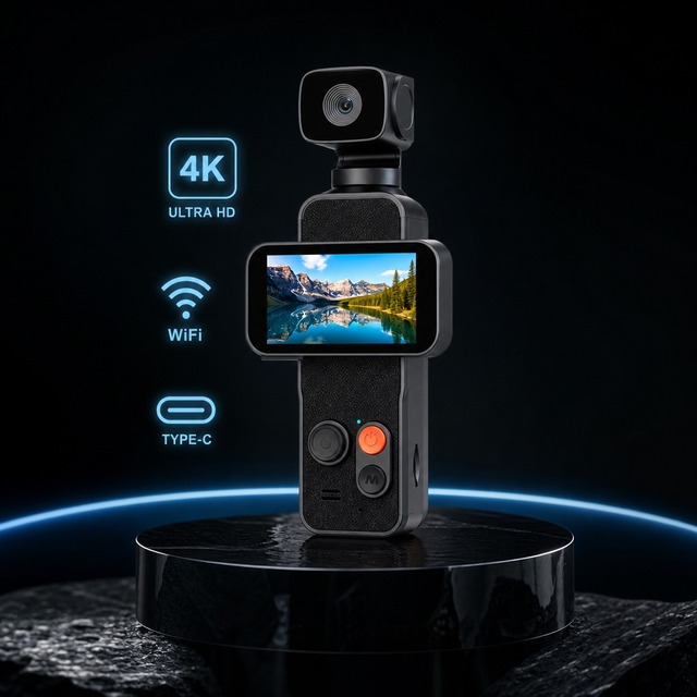 Pocket Action Camera 4K Handheld DV Video Recorder 170x320 IPS Screen Time-lapse Recording Built-in Mic Speaker WiFi Rotating