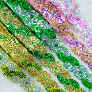 Tissu de dentelle bon marché 4cm accessoire de vêtement à faire soi-même dentelle d'<span class=keywords><strong>organza</strong></span> de maille de fleur pour le costume Dancewear tissu de couture de garnitures pailletées de paillettes - Product Image 4