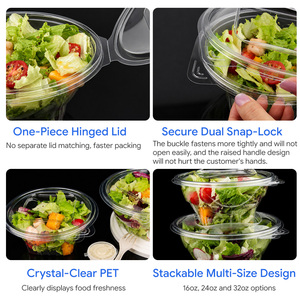 Envases Redondos Desechables de PET para Alimentos, con Logotipo Personalizado, de 24 oz, Tipo Clamshell, con Tapa, para Exportación - Product Image 3