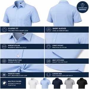 Camisas de Vestir para <span class=keywords><strong>Hombre</strong></span>, Manga Corta, Formales, Casuales, Corte Clásico, con Botones, para Oficina y Negocios, con Bolsillo en el Pecho, Resistentes a las <span class=keywords><strong>Arrugas</strong></span> - Product Image 3