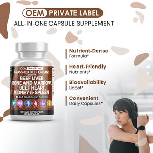 Capsules de foie de bœuf nourris à l'herbe OEM avec dessiccation, cœur de bœuf, rate, pancréas et supplément de pilules enzymatiques Dao pour os et moelle - Product Image 4