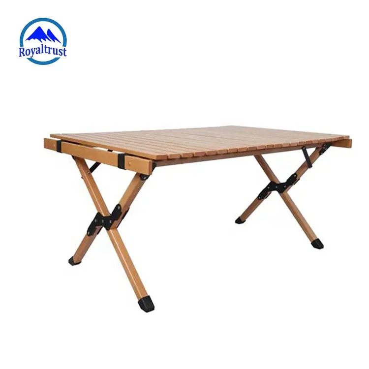 Easy Carry Hiking Portable Wooden Egg Roll Table Foldable Garden Picnic Table For BBQ