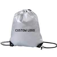 Sac à cordon personnalisé en polyester promotionnel, sac à dos de sport avec cordon de serrage argenté, sac à dos de sport avec logo