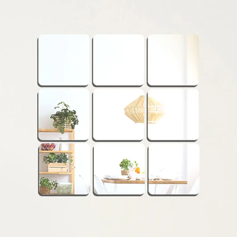 正方形のアクリルミラーステッカーバスルームリビングルーム寝室自己粘着性の背景ウォールステッカー装飾的なソフトミラー
