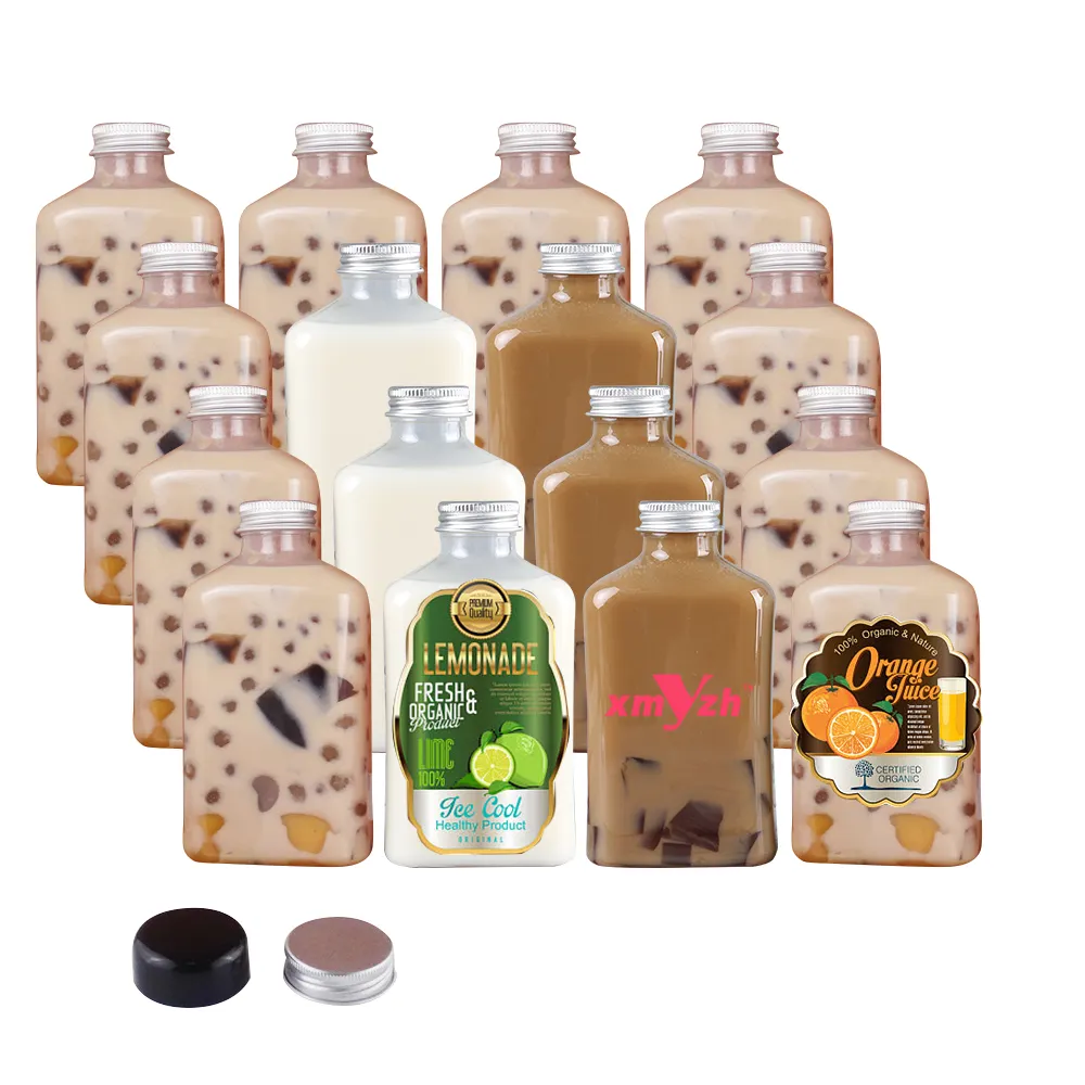 Logo personnalisé OEM/ODM 250ml 12 OZ 500ml 16oz bouteilles de jus d'eau en plastique PET de forme carrée avec bouchon à vis en aluminium