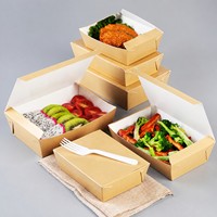Boîte à emporter en papier kraft, pliable, rectangulaire, pour fruits et repas livrés à domicile