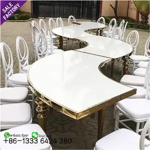 Custom Gold Stainless Steel Event Banquet Party Dining Dinner Mirror Glass Black Glass Half Moon Full Moon Round Table Wedding