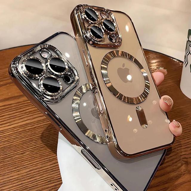 Magnetic Plating Soft Rubber Frame Phone Case for iPhone 17 13 14 15 16 18 Pro Max Plus Lens Protection Luxury Shockproof Case