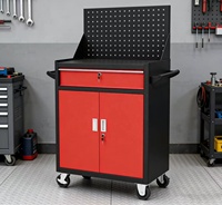 Chariot d'atelier métallique CYD avec tiroirs, plateau coulissant, portes doubles, panneau en maille, poignée, roues, capacité de charge 40 kg, serrure à clé