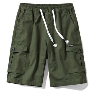 Shorts cargo en coton pour homme, taille élastique, style mi-taille, uni, décontracté, streetwear, longueur genou, léger, fin, été - Product Image 1