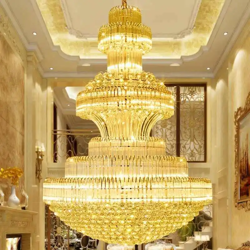 Pemasok lampu gantung bola kristal mewah Modern lampu gantung kristal K9 besar Hotel kantor putih hangat