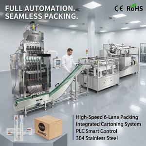 Ligne d'emballage automatique multi-voies BANMO à 6 voies pour granulés et bâtonnets, avec cartonneuse synchronisée et conception hygiénique CIP pour <span class=keywords><strong>sachets</strong></span> <span class=keywords><strong>de</strong></span> <span class=keywords><strong>levure</strong></span> et <span class=keywords><strong>de</strong></span> café - Product Image 1
