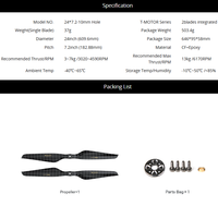 Hélice en fibre de carbone T-MOTOR NS24x7.2 de 24 pouces, poussée de 13 kg, 37 g, 2 pales CW CCW, trou de 10 mm pour drone multirotor à levage lourd