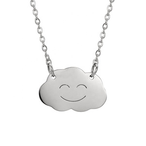 Collier en acier inoxydable de style coréen, design créatif, pendentif mignon en forme de poupée, visage souriant, nuage, pour femmes - Product Image 5