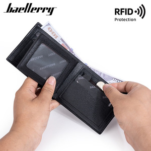 Baellerry <b>Men's</b> Tri-Fold <b>Wallet</b> Anti-Theft Solid Color Leather <b>Wallet</b> Everyday Use - Product Image 3