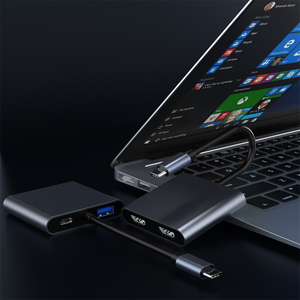 Adaptateur Type C 4-en-1, double sortie <span class=keywords><strong>4K</strong></span> 30Hz, hub USB 3.0, PD 100W, blindage tressé, plaqué or, PVC, <span class=keywords><strong>lecteur</strong></span> <span class=keywords><strong>DVD</strong></span>, Macbook/<span class=keywords><strong>Samsung</strong></span> Smartphone - Product Image 5