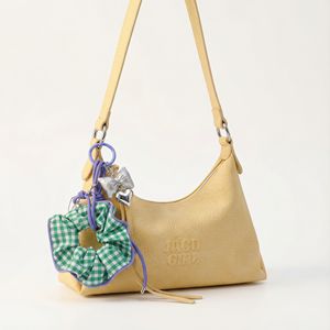 Модный настраиваемый брелок-резинка для волос из зеленой ткани в клетку, с милым подвесом-бантом из искусственной кожи и подвеской-сердечком, трендовый аксессуар для женских сумок - Product Image 3