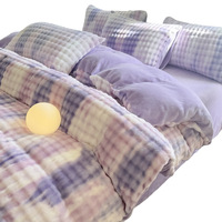 Parure de lit quatre pièces en velours épais Gao Ke – Housse de couette et drap réversibles, motif uni, minimaliste, doux et agréable pour la peau