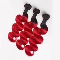 Tissage en lot brésilien Body Wave coloré — ali queen, cheveux naturels, deux tons ombré, 1B/rouge/BUG