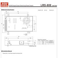 Alimentation LED haute puissance 600W MEAN WELL série LRS-600 12V-48V AC-DC en aluminium pour éclairage LED, garantie 5 ans, entrée AC 180-305V