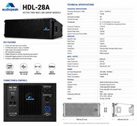 Système de sonorisation actif extérieur étanche AUDIOPEAK HDL-28A, 1100W, double haut-parleur 8 pouces, 2 voies, néodyme, plastique, portable, pour scène