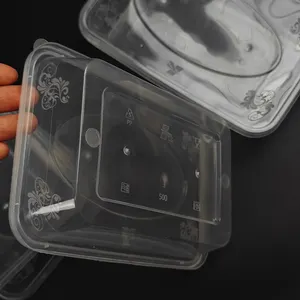 300 buah 500ml 17oz wadah makanan kotak wadah plastik dengan tutup Microwave Takeaway kotak makan siang kotak persegi panjang transparan