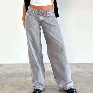 Jean baggy décontracté pour femme, style rétro, nouvelle collection, taille basse, jambe large, en denim respirant, personnalisable, OEM, lavage tendance - Product Image 3