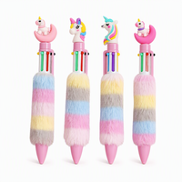Stylo bille Kawaii Licorne 10 couleurs multicolores, avec grip en peluche arc-en-ciel, stylo pastel mignon pour filles, cadeau pour journalisation