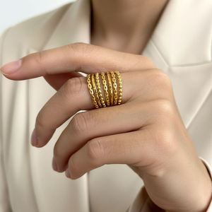Waterproof Gold Plated Stainless Steel Fashion Irregular Multi Layered <b>Statement</b> Open <b>Ring</b> for Women Jewelry Gift - Product Image 5