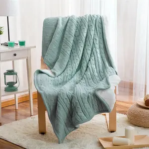 100% Acrylic/Cotton Woven Cable Thick Luxury Cozy Weight Couch Blanket Chunky Knit Sherpa Fleece Throw Blanket