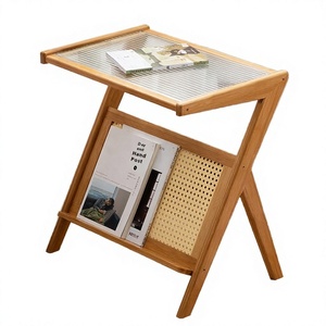 Table basse moderne en bambou avec plateau en métal et étagère de rangement, style scandinave, meubles de salon, structure en fer - Product Image 4