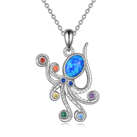 Bijoux fins, collier pendentif en argent sterling 925, design animal marin, chakra, opale, adorable pieuvre