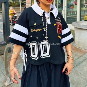 เสื้อโปโลคอตตอนเฟรนช์เทอร์รี่ทรงโอเวอร์ไซส์แบบครอป แขนสั้น พิมพ์ลายสกรีน สำหรับผู้ชาย ขายส่งและรับผลิตตามสั่ง - Product Image 1