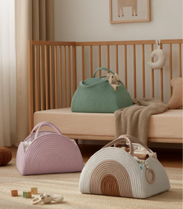 Sac tout-en-un pour maman en corde de coton écologique - Organisateur de crèche tissé à la main pour couches et essentiels - Rangement décoratif - Product Image 3