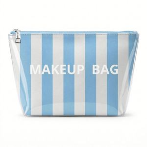 Pochette Organisateur Personnalisée en PVC, Trousse de Maquillage Rayée à Fermeture Éclair, Sac de Voyage Imperméable pour Cosmétiques et Articles de Toilette pour Femmes - Product Image 1