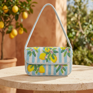 High Quality Glass Beaded Pearl Soft Flap Shoulder Evening Bag with Lemon Embroidery Handmade Casual Daily & Party Use - Product Image 3