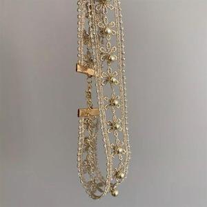 <span class=keywords><strong>Collar</strong></span> de tela con cuentas de flor hueca y hilo dorado bilateral para mujer, accesorios de cadena para clavícula estilo 2025 - Product Image 5