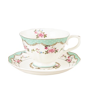 Europe Design 220ml Céramique Floral Vert Tasse À Thé Soucoupe Ensemble Porcelaine <span class=keywords><strong>1</strong></span> Tasse À Café avec Assiette Premium Thé Tasses Et Soucoupes - Product Image 1