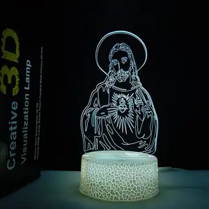 3D LED 예수 부처 7 색 USB 케이블 배터리 테이블 야간 조명 램프 선물 크리스마스