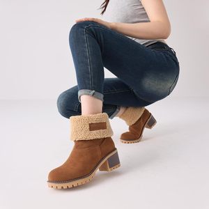 <span class=keywords><strong>Bottines</strong></span> d'hiver pour femmes confortables sans lacet mi-talon daim fausse fourrure doublure hauteur augmentant les <span class=keywords><strong>chaussures</strong></span> de plein air chaudes - Product Image 4
