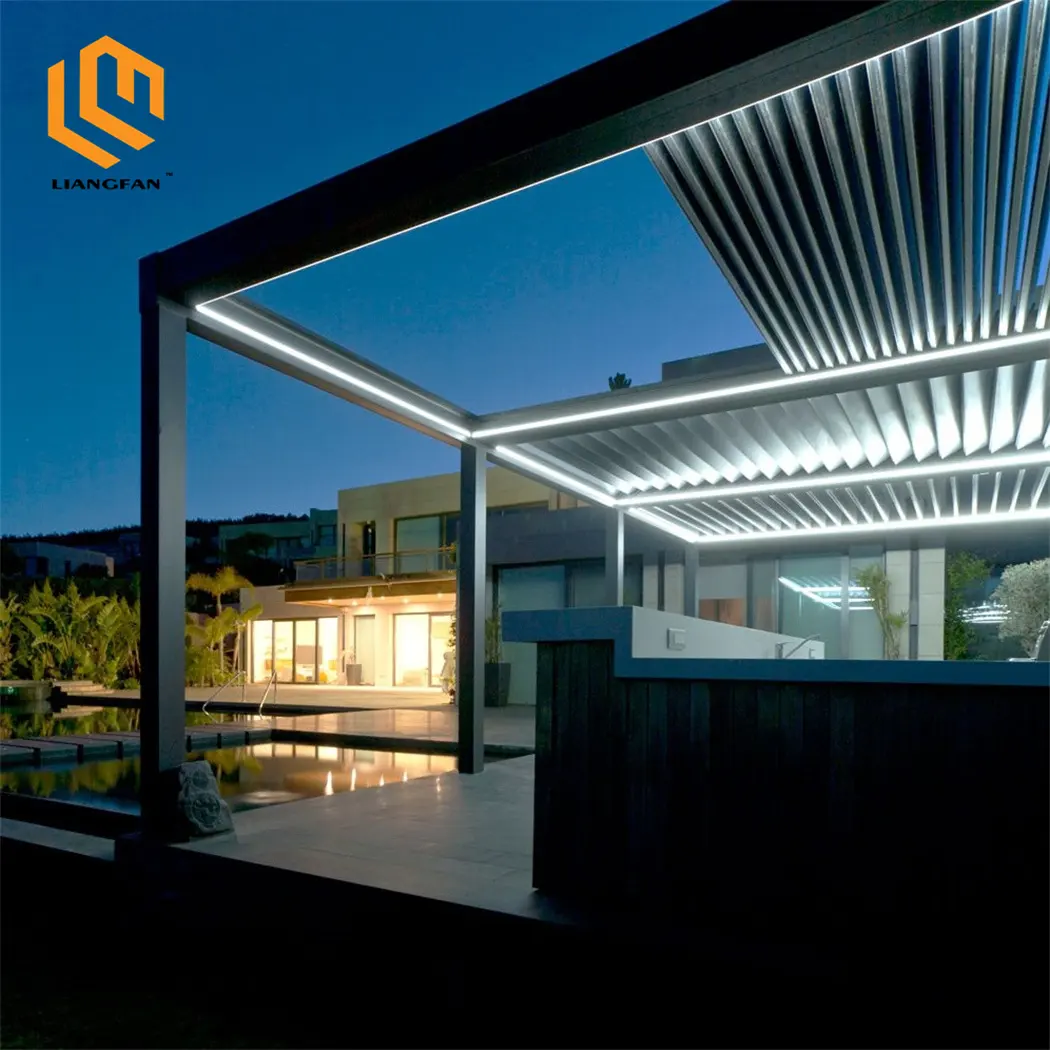 Outdoor Gazebo 3m Alumínio Sustentável Pavilhão Smart Control Telhado Retrátil Pergola