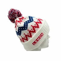 Casquette en acrylique tricotée à la machine 100 % personnalisée, motif géométrique rayé, design appliqué, chaude, unisexe, pour voyage et extérieur