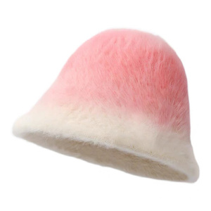 Custom Pantone Dyed Faux Fur Polyester Blend Floppy Brim Bucket Hat Embroidered Patch Front Custom Logo Adult Promotional Events