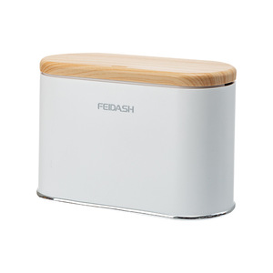 Feidash Wood Grain Lid Mini Desktop Wastebasket 4L Rectangular <b>Push</b> Button Storage Bucket For Home Office <b>Car</b> - Product Image 2