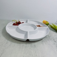 En gros Incassable Blanc Restaurant Mélamine 5 Compartiments Chip Dip Sections Divisé Plaques De Qualité Alimentaire et Sans BPA