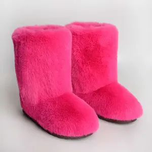 Зимние новые розовые плюшевые Нескользящие ботинки из хлопка, короткие ботинки 2022, модные пушистые теплые пушистые ботильоны большого размера