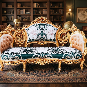 Sofá de Tres Plazas de Madera de Teca en Color Dorado Antiguo, Muebles de Lujo Hechos a Mano con Madera Sólida para Sala de Estar, Dormitorio, Salón y Oficina - Product Image 4