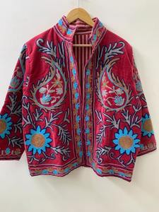 Hecho a mano Suzani corto bordado Hippie Floral terciopelo Suzani bordado a mano chaqueta cuello simulado terciopelo chaqueta a medida - Product Image 6