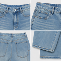 Jean Boyfriend Femme Taille Haute Délavé Effet Usé Jambe Large Ourlet Courbé Respirant Ample Longueur Intégrale Style Y2K