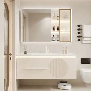 Armoires de salle de bain en bois personnalisables avec miroirs LED et vasques en céramique Ventes globales pour tables de toilette et armoires à vasques - Product Image 3